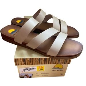 NEW Maui Island Womens KONA Slide Sandals Tan Faux Leather Double Strap Size 9M